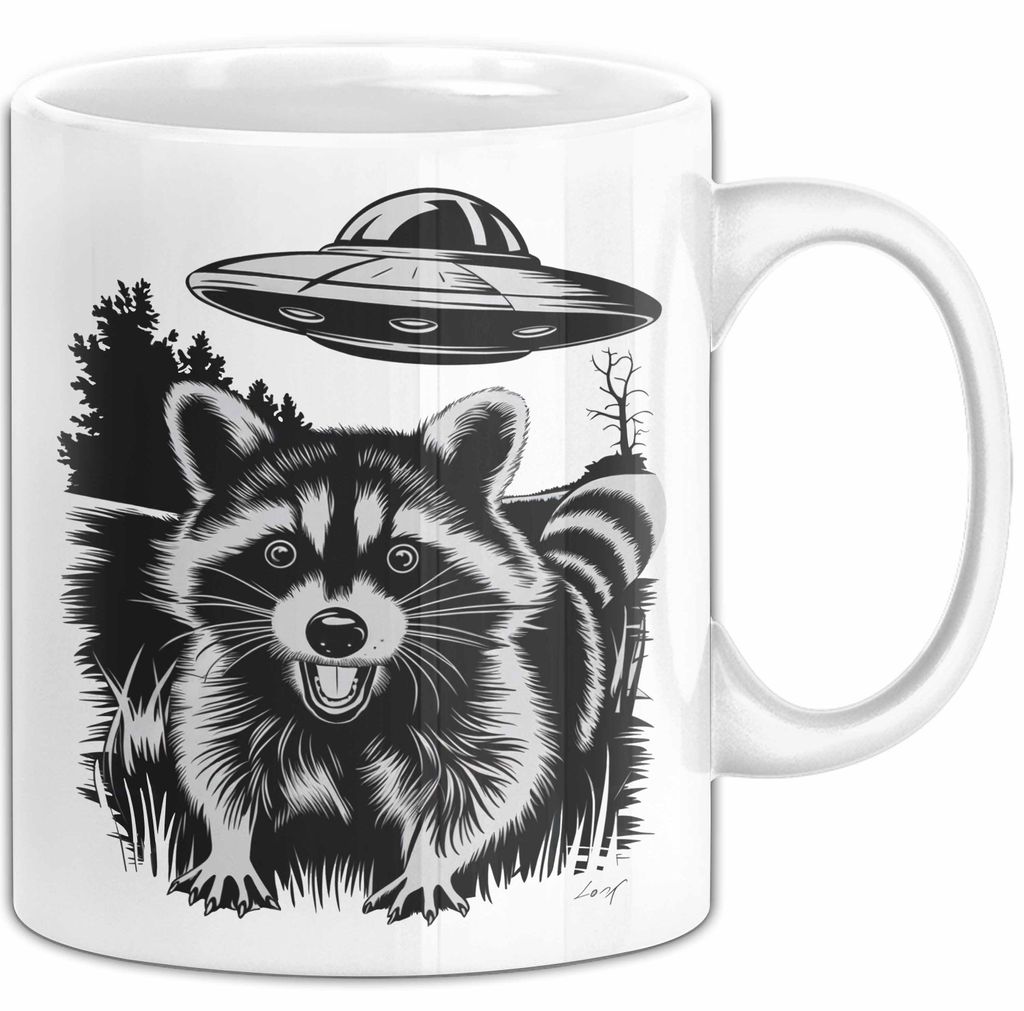 UFO Aliens Tasse Geschenk Waschbär Alien Sci Fi Liebhaber (Weiß)