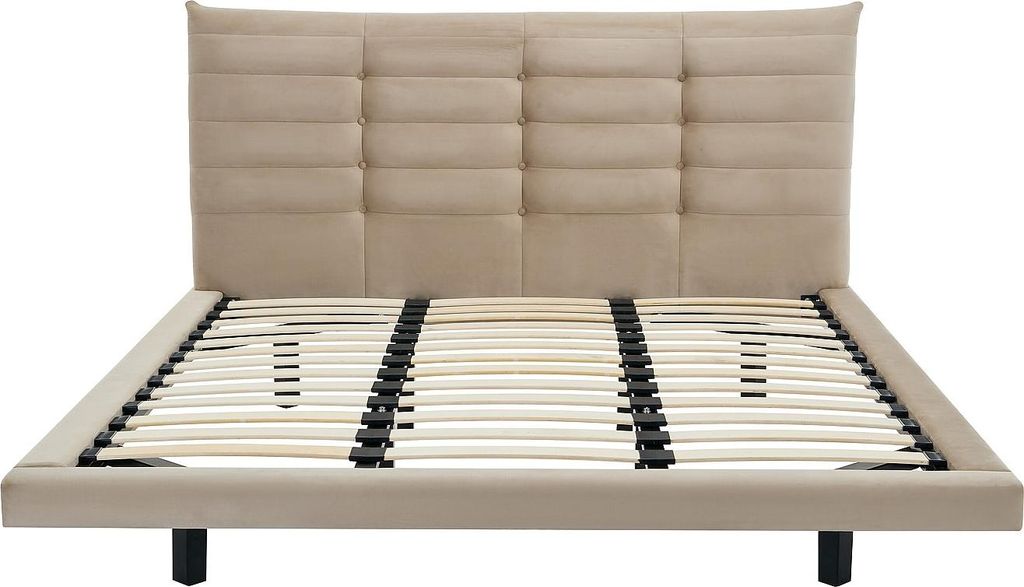 Bett 160 x 200 cm mit gestepptem Kopfteil - Velours - Beige - NISATIO