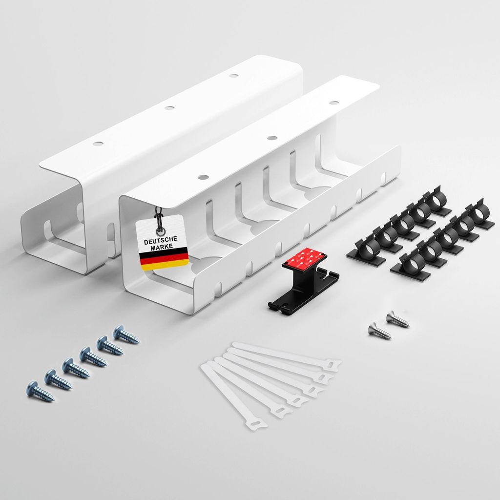 Albatros Kabelkanal Schreibtisch Weiß Komplettset D - Kabelmanagement Schreibtisch für Ordnung und Produktivität - Kabel Organizer für Kabelfü...