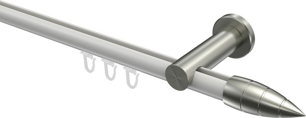 Interdeco Innenlaufstange / Gardinenstange mit Innenlauf Weiß / Edelstahl-Optik, Typ Platon Samanto (Rillenpatrone), 20 mm Ø 1-läufig, 220 cm