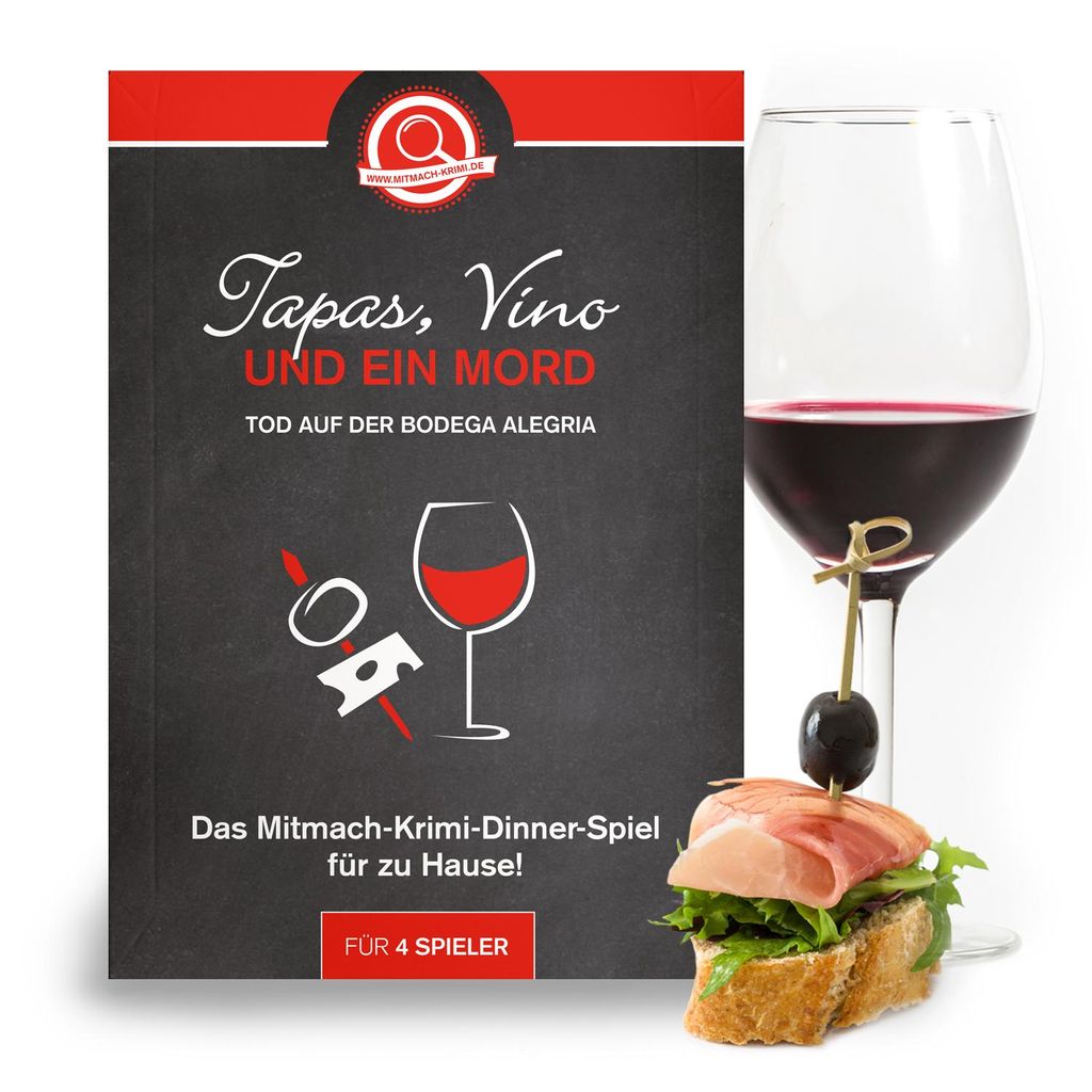 Vino, Tapas und EIN Mord - Krimi-Dinner Spiel 4 Personen