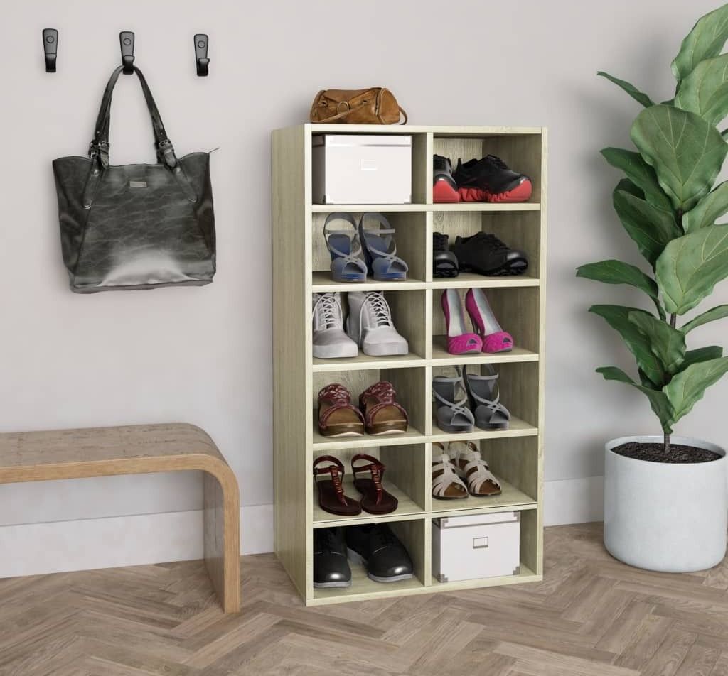 The Living Store Schuhregal Sonoma-Eiche 54x34x100,5 cm Holzwerkstoff
