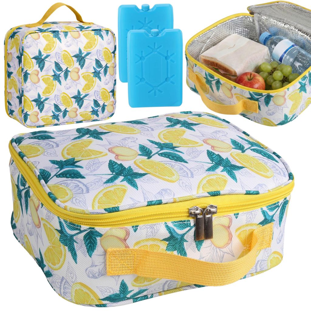 Gelbe Kühltasche 4L mit zwei Kühlakkus, isolierte Lunchbox, Thermotasche, Picknicktasche, Lunchbox Tasche, leicht, tragbar, ideal für Arbeit, Sc...