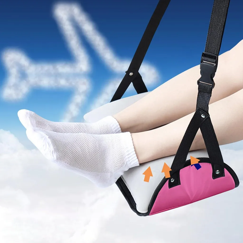 Repose-pieds pour avion avec coussin gonflable rose - Confort portable - 3