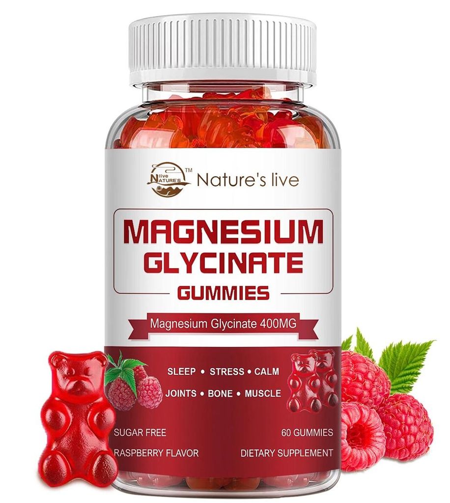 Magnesium Glycinate 400mg (60 Gummibärchen) Nahrungsergänzungsmittel, Gehirn, Nerven, Immunsystem, Gelenke, Knochen, Muskeln, Schlaf, Stress, Angst