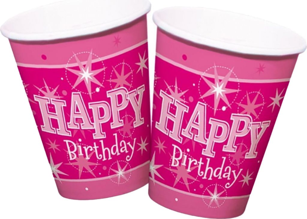 Qualatex - Party-Becher, Happy Birthday 8er-Pack - Kunststoff SG29239 (Einheitsgröße) (Pink)
