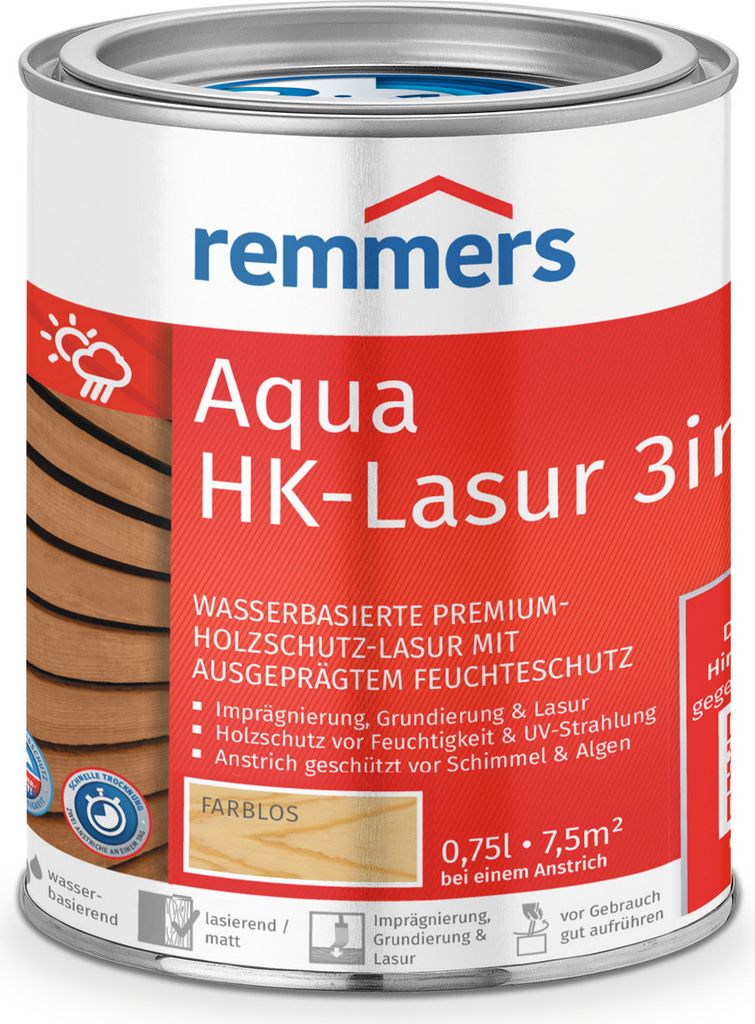Remmers Aqua HK-Lasur 3in1 farblos 0,75 l, Holzlasur