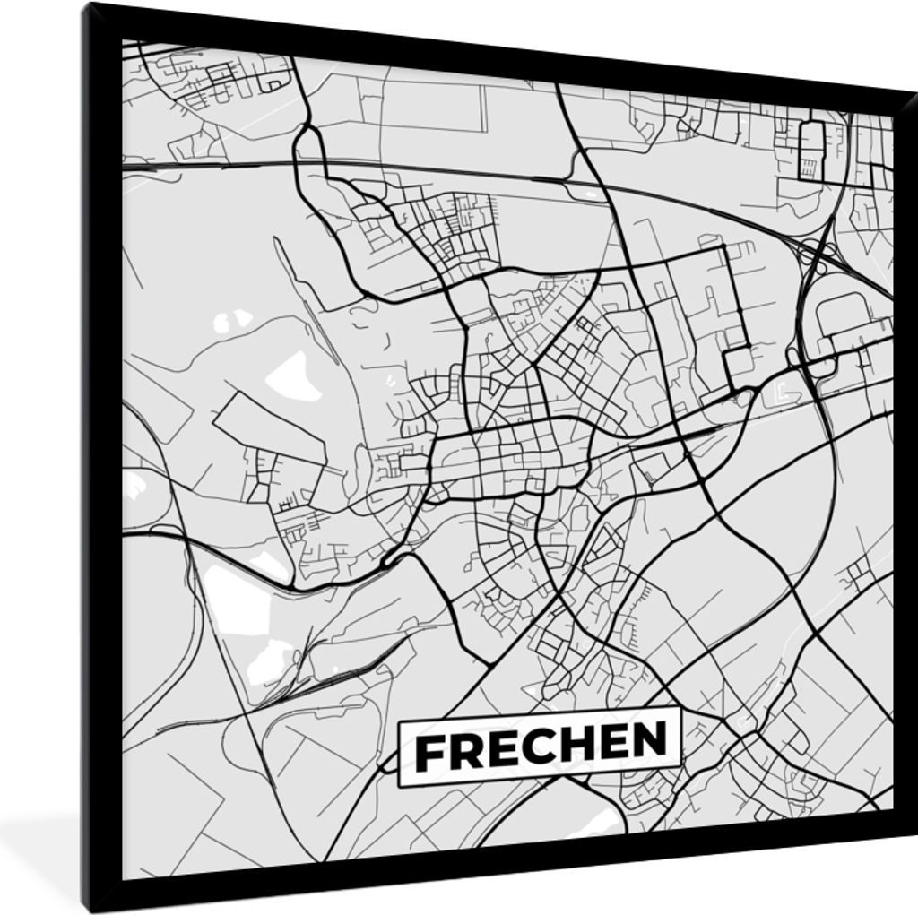 MuchoWow Gerahmtes Poster Karte - Deutschland - Frechen - Karte der Stadt 40x40 cm - Poster mit Schwarzem Bilderrahmen Wandposter Rahmen Foto Bil...