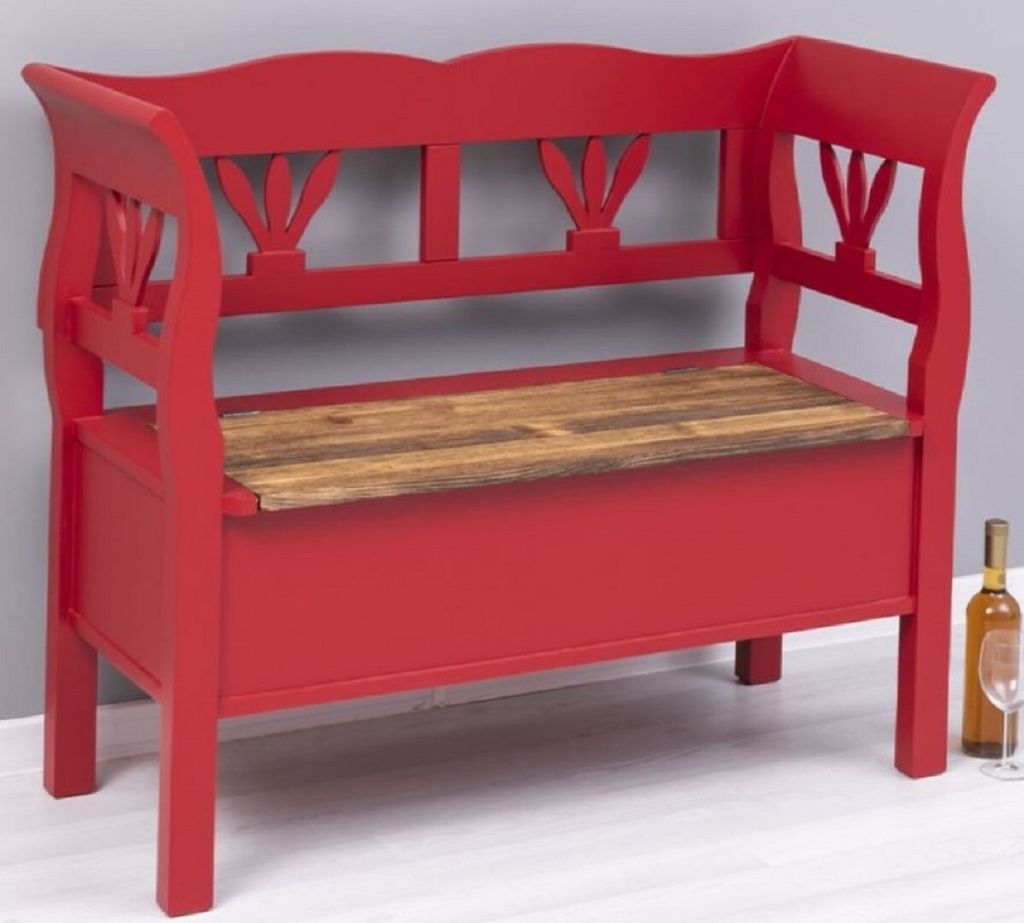 Casa Padrino Landhausstil Sitzbank Rot / Braun 117 x 48 x H. 92 cm - Massivholz Bank mit Stauraum - Massivholz Möbel - Landhausstil Möbel - Landh...