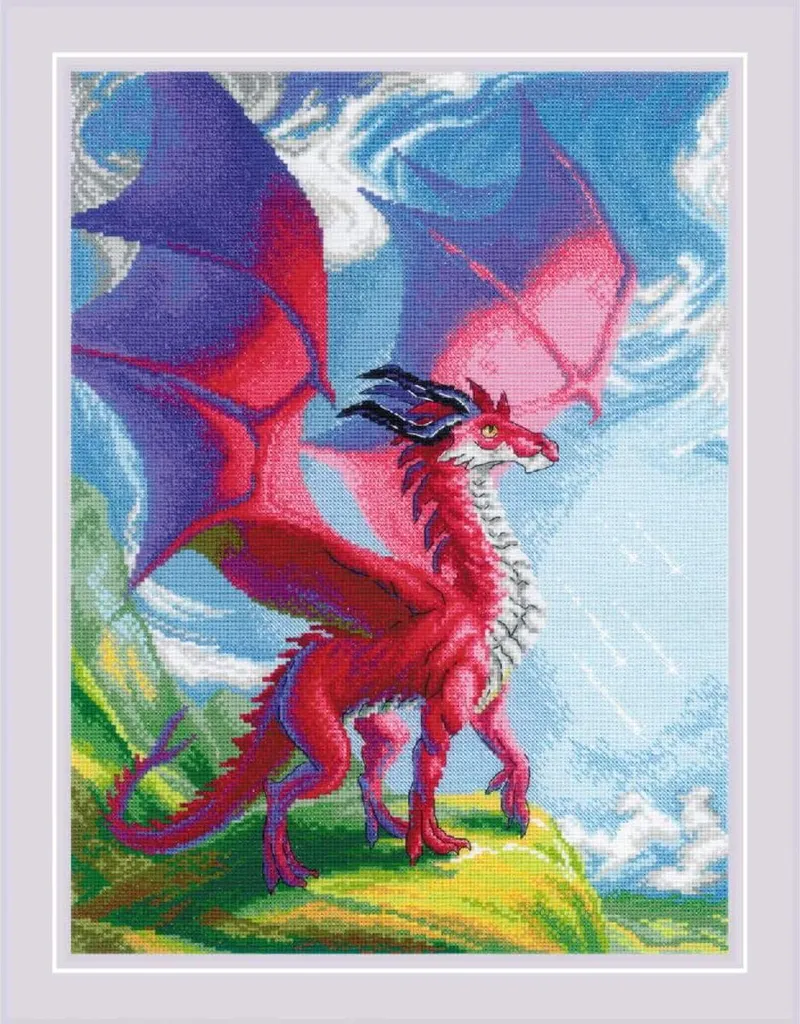 Kit Broderie Point de Croix Riolis Le Puissant Dragon - 30x40cm Complet