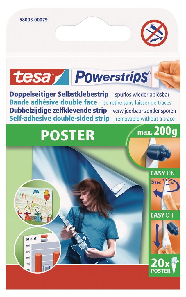 TESA Powerstrips POSTER, Montage-Etikett, Weiß, Drinnen, Produktbild 