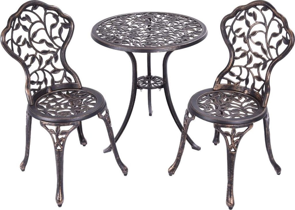 GOPLUS Gartenmoebel Sitzgarnitur Gartengarnitur Balkonmoebel Balkonset Sitzgruppe Gartenset Balkongruppe, mit 2 Stuehlen, aus Aluminium, Dunkelbrau...