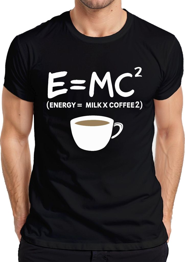 Relativitätstheorie Kaffee Formel Nerd Physik Spruch Morgenkaffee Albert Einstein Herren T-Shirt, Schwarz, XXL