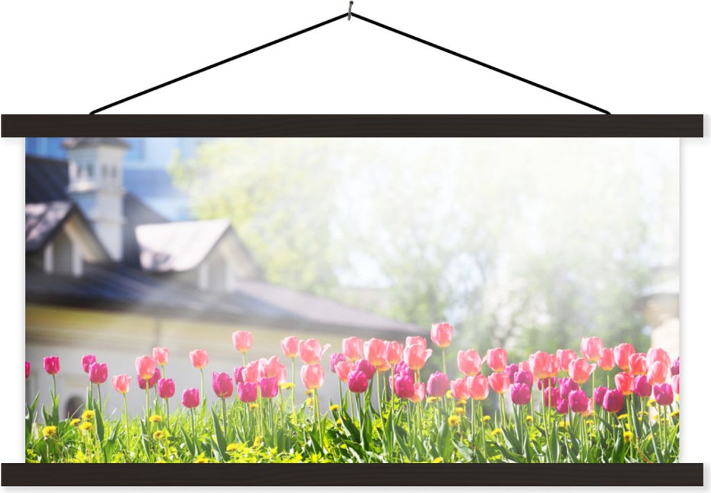 MuchoWow Textilposter Tulpen - Farben - Frühling 150x75 cm mit schwarzem Rahmen - Posterleiste