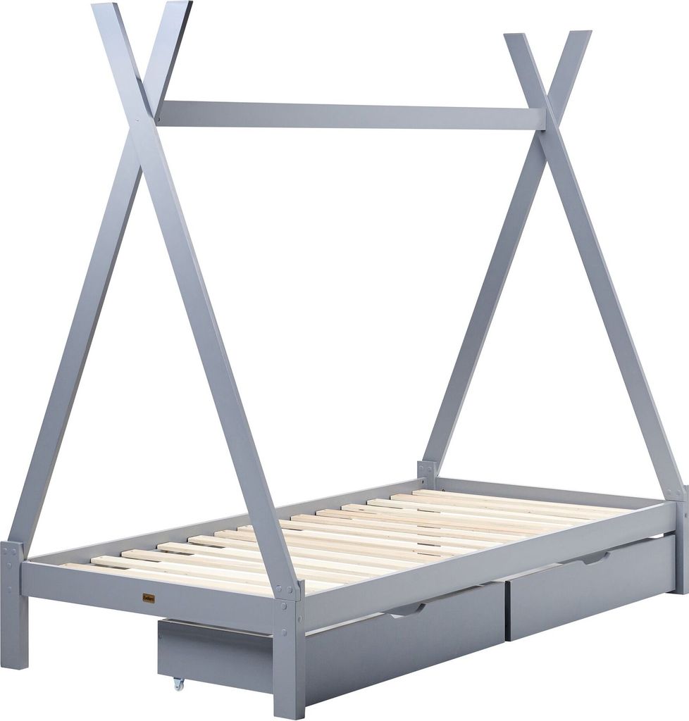 BELIANI Holzbett Grau Kiefernholz Zeltform mit Schubladen Bettkasten Lattenrost 90 x 200 cm Modernes Design Tipi Kinderbett Zeltbett für Kinderzimmer