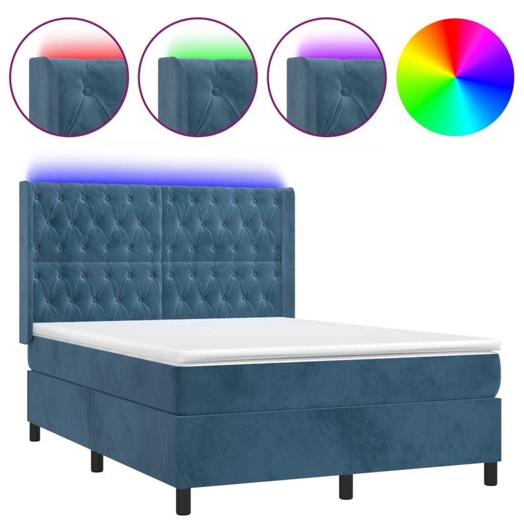 Cloris DesignMöbel Boxspringbett mit Matratze & LED Dunkelblau 140x200cm Samt - Klassische Betten Bettrahmen DE889016