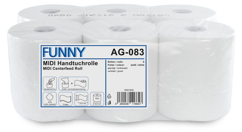 Funny Handtuchrolle 20cm 2-lagig 450 Blatt 6 Rollen Produktbild 