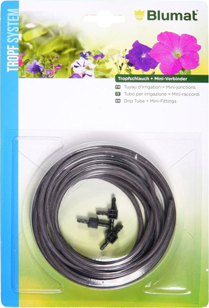 Tropf Blumat Zubehör Tropfschlauch 3 Meter + 1 Mini-Abzweiger + 2 Mini-Verbinder