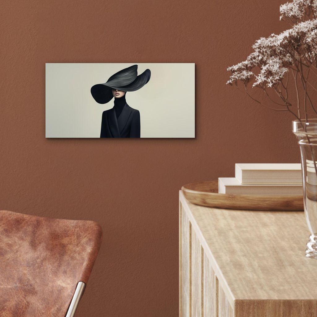 MuchoWow Wanddekoration Metall Metallbild Wandkunst 40x20 cm Schwarz - Frau - Hut MuchoWow Aluminium Gemälde - Bild - Aluminium