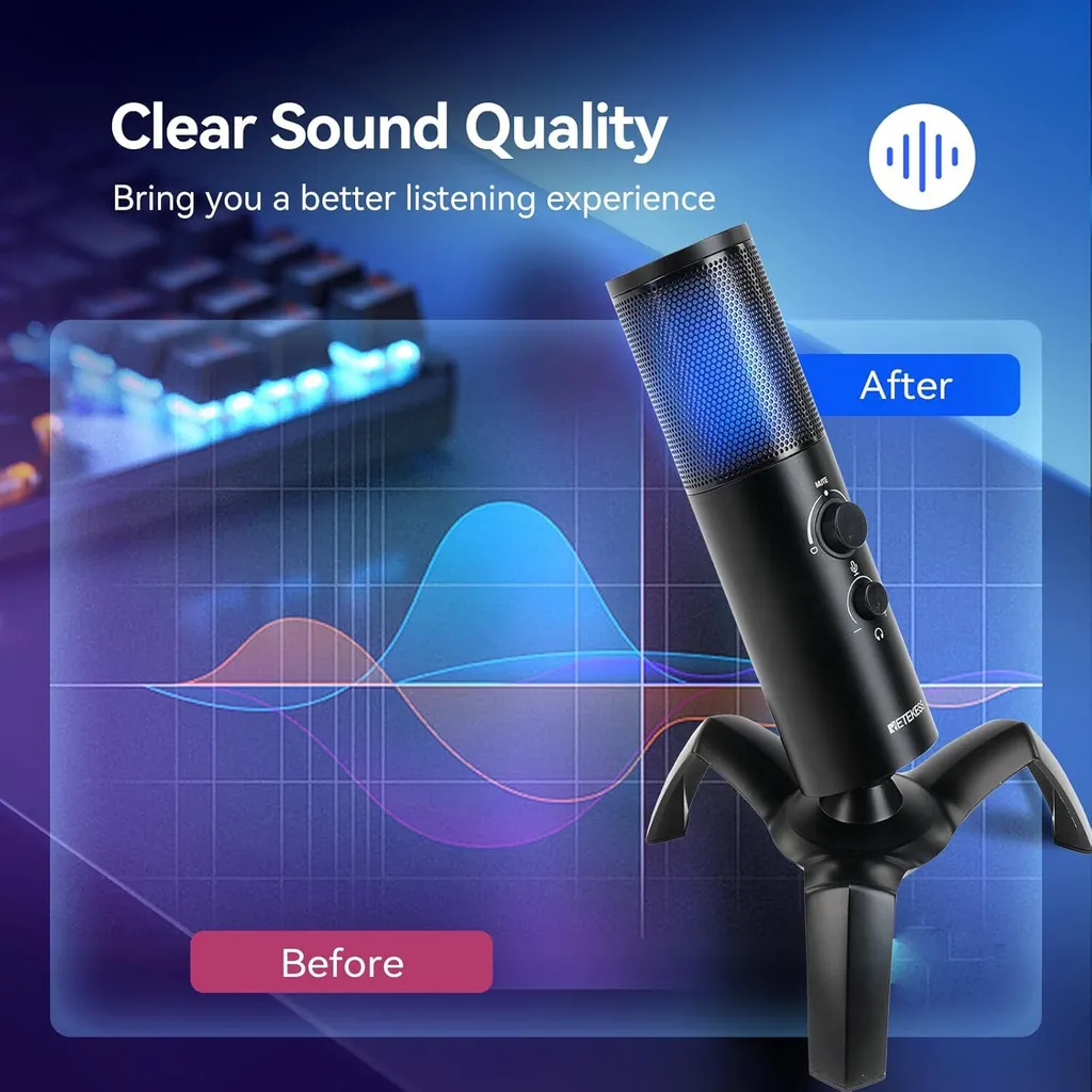 Microphone de Bureau RGB Retekess TG101 pour Podcast et Streaming ASMR