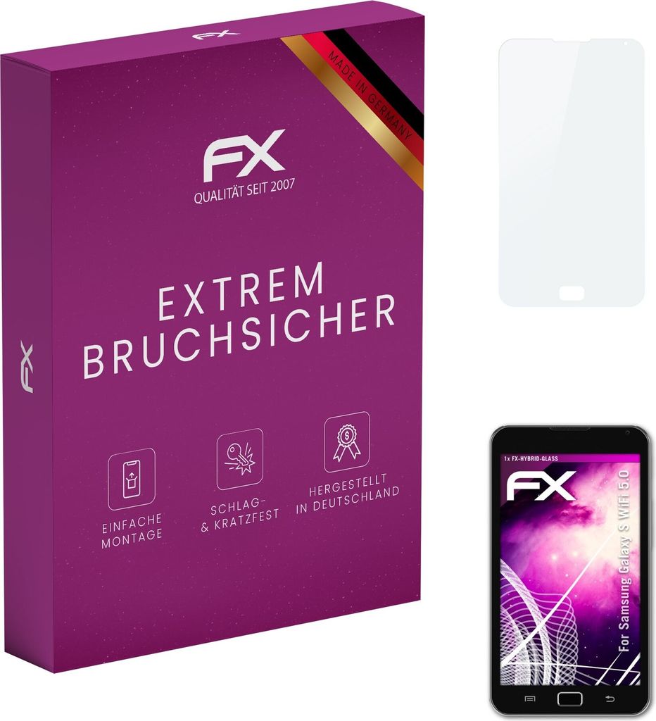 atFoliX FX-Hybrid-Glass Displayfolie kompatibel mit Samsung Galaxy S WiFi 5.0 Glasfolie