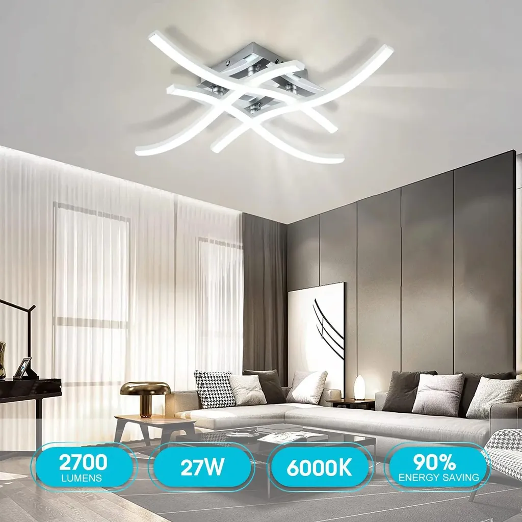 Plafonnier design argenté à LED intégrées 27W lumière blanche 6000K - 3