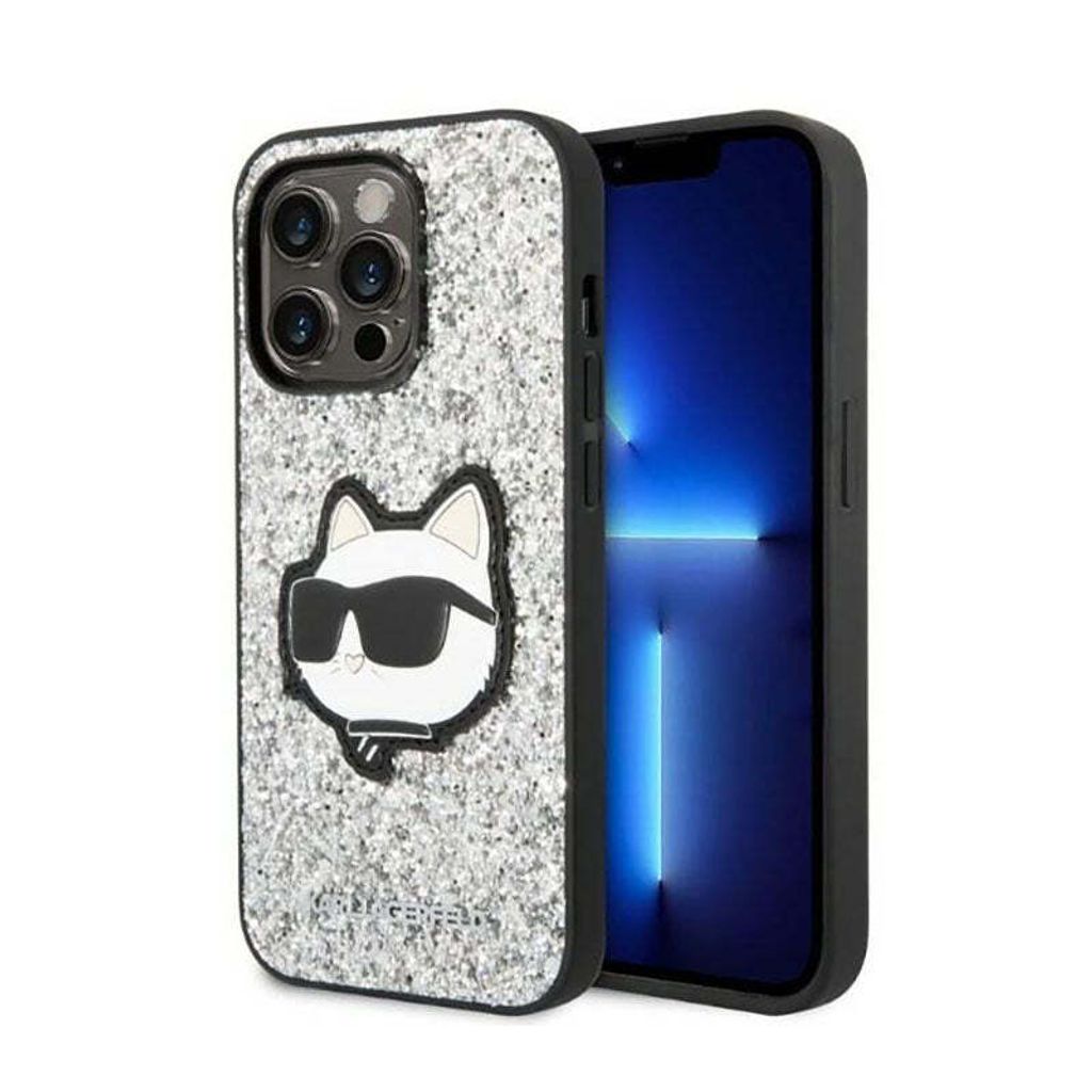 Karl Lagerfeld KLHCP14XG2CPS iPhone 14 Pro Max 6,7 Silber/Silber Hardcase Glitter Choupette Patch Handyhülle
