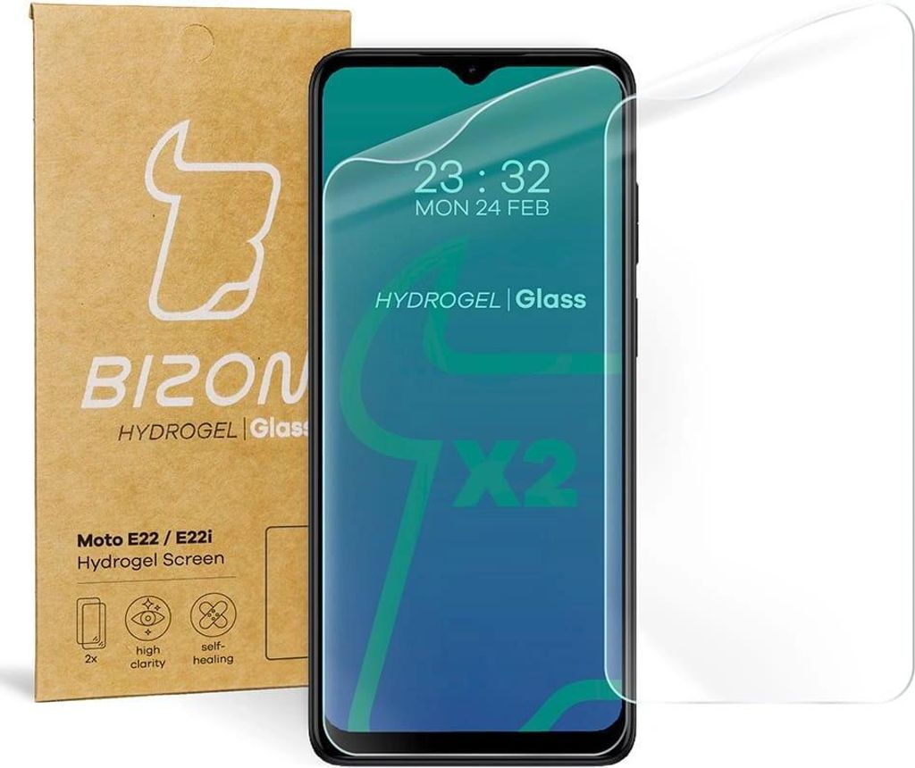 Bizon Glass Hydrogel Displayschutzfolie für Motorola Moto E22 / E22i, 2 Stück
