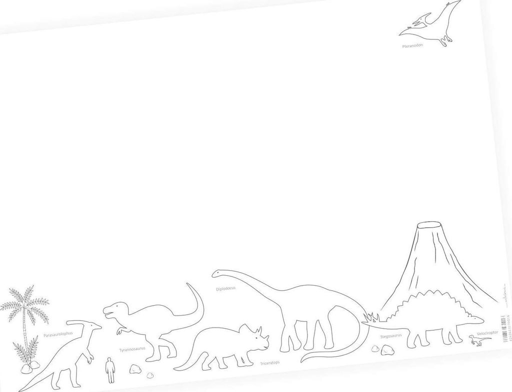 A2 Schreibtischunterlage Papier – Dinosaurier zum Ausmalen | 25 Blatt