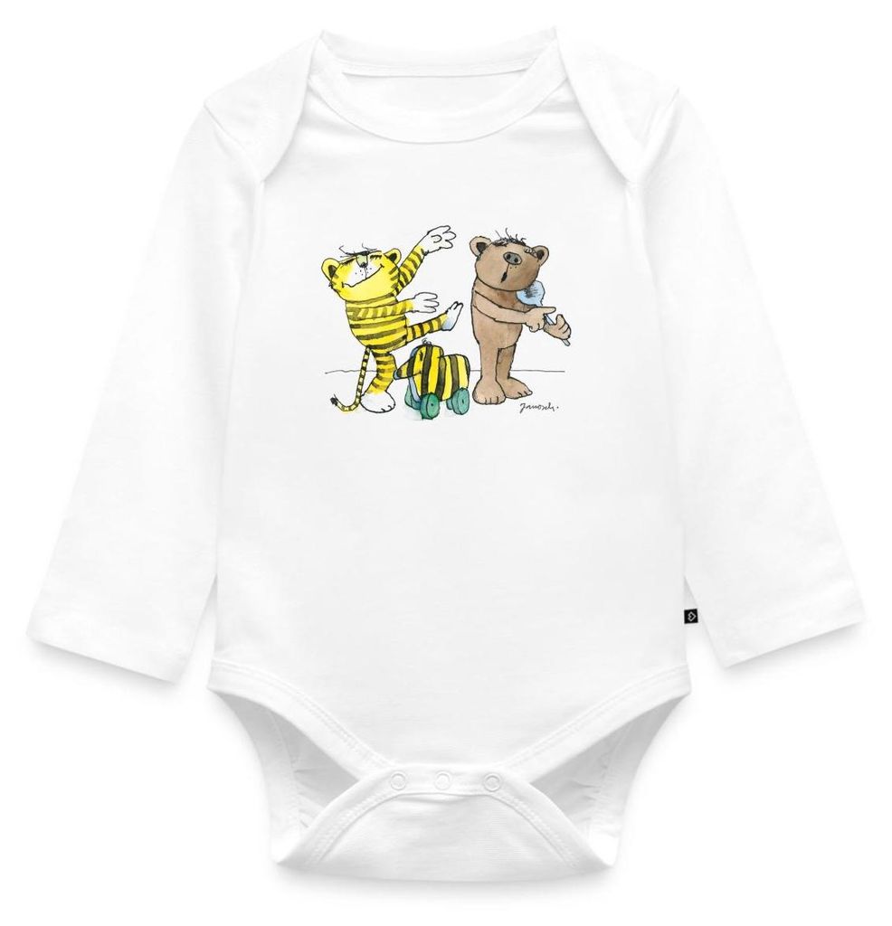 Spreadshirt Janosch Tiger Und Bär Machen Musik Tages Baby Body Langarm, 62 (2-3 M.), Weiß