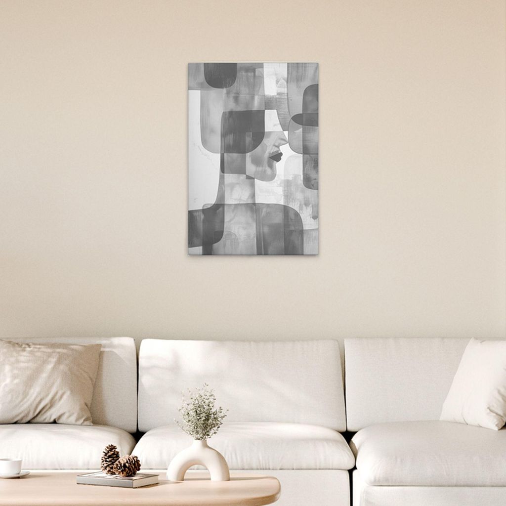 TADESSI Leinwandbild Abstraktes Gesicht - Wandbild 50 x 75 cm - Kunstdruck auf Leinwand in Grau Weiß - M1-No.52096