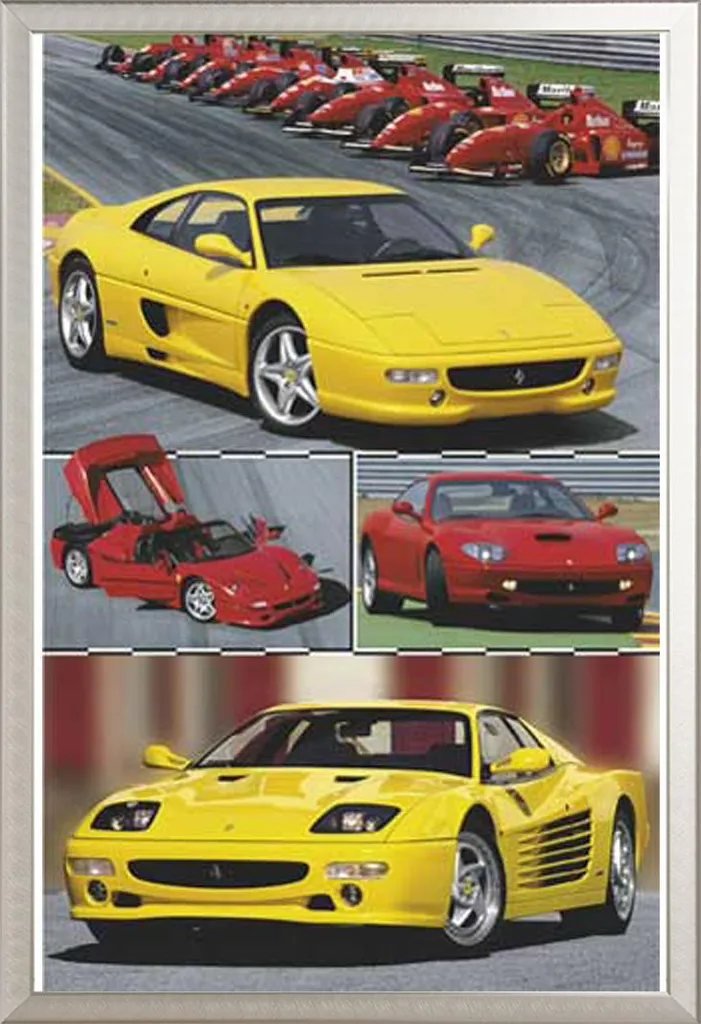 Ferrari - Poster - Composito + cornice rimovibile, Shinsuke® Maxi alluminio argento, vetro acrilico