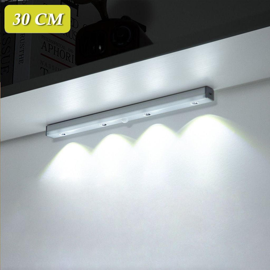 LED Bewegungssensor Unter Schranklicht Wiederaufladbar für Küche Schlafzimmer Schrank Kleiderschrank Treppe Korridor (Weiß 30CM)