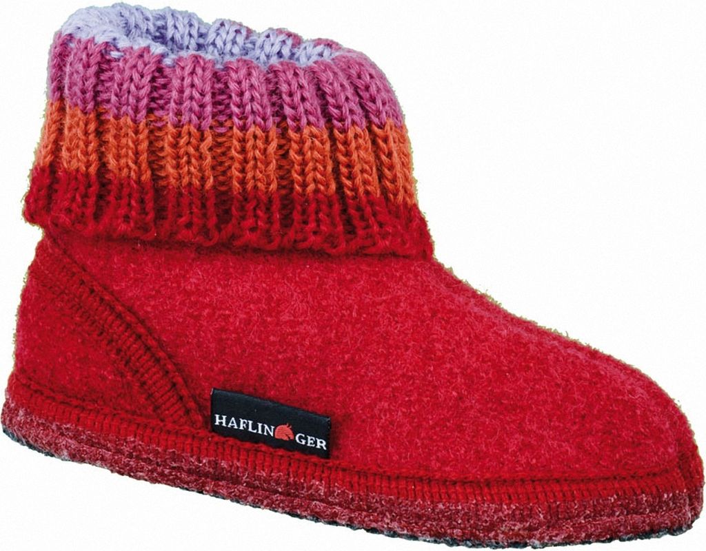 Haflinger Paul Damen und Mädchen Walkstoff Hüttenschuhe rot, flexible Laufsohle