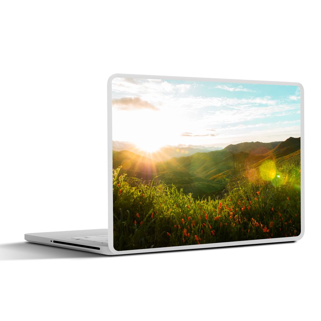 MuchoWow Laptop Aufkleber Sticker Cover Hügel - Sonnenuntergang - Gras - Grün 36.5x27.5 cm - Laptop-Sticker