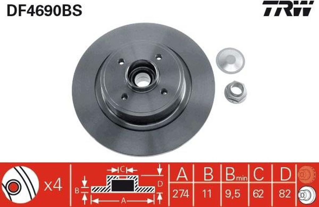 TRW DF4690BS Bremsscheibe OE 7701208230 kompatibel mit Scenic