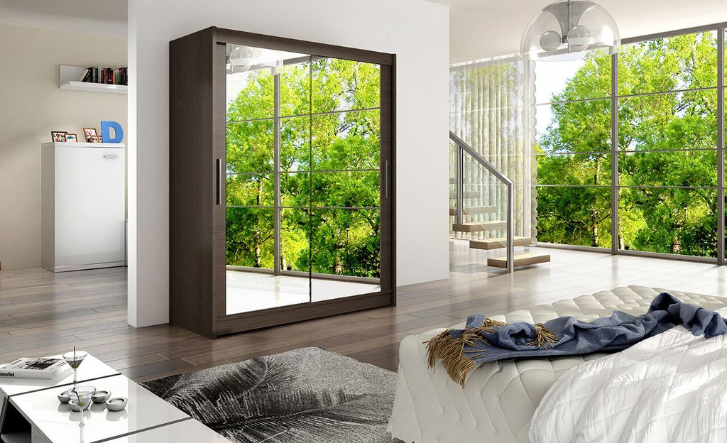 Geräumiger Kleiderschrank mit Spiegel Aneta – Breite 150 cm, schoko