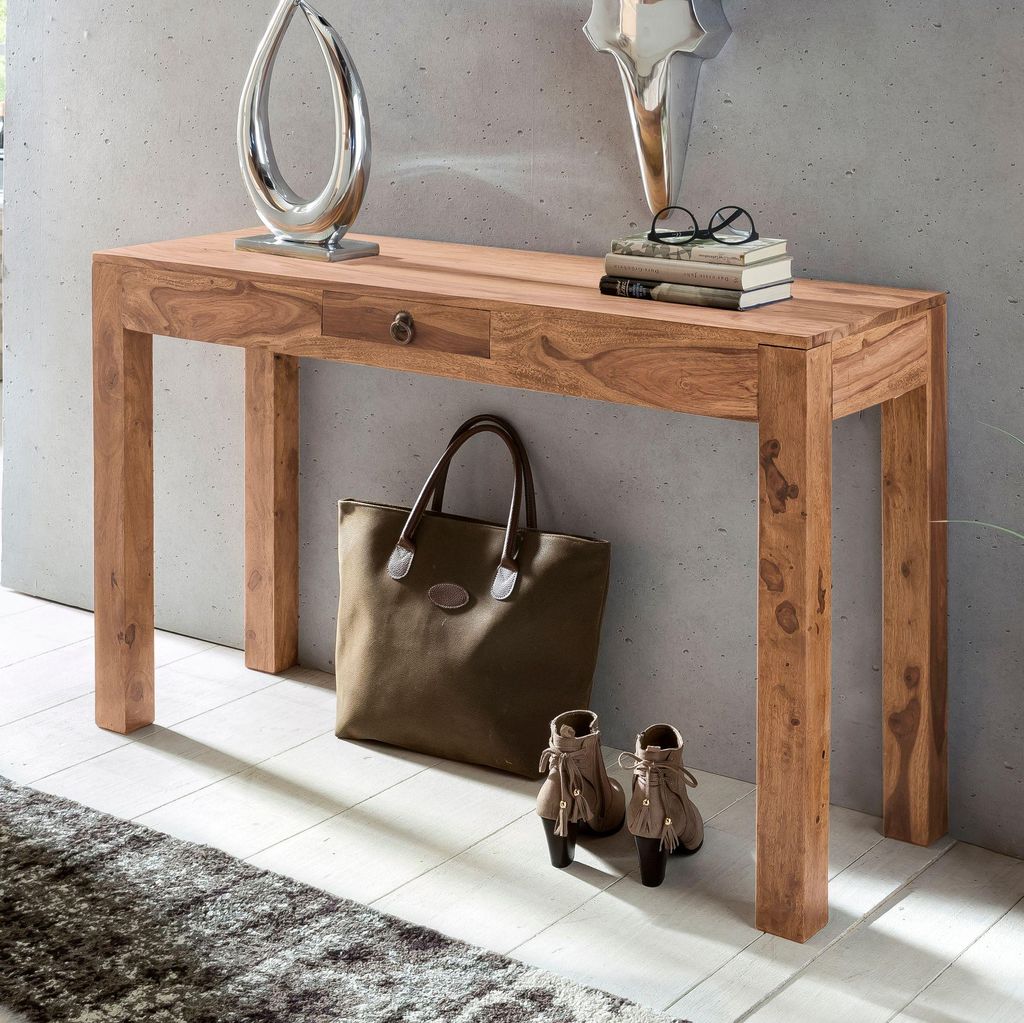 FineBuy Konsolentisch Massivholz Konsole mit 1 Schublade Produktbild 