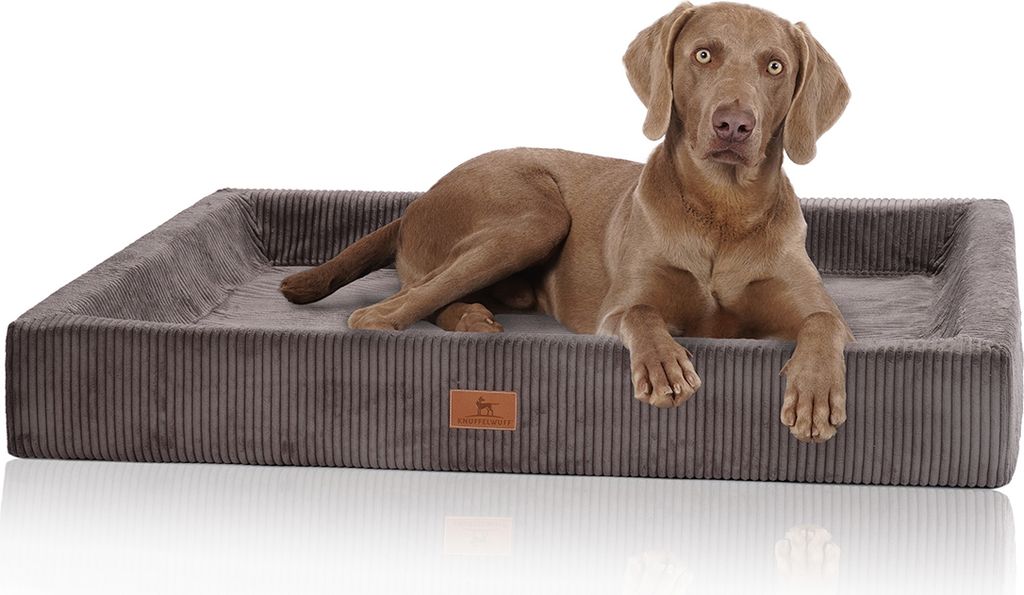 Knuffelwuff orthopädisches Hundebett aus Cord mit Handwebcharakter Santiago XL 105 x 80cm Braungrau
