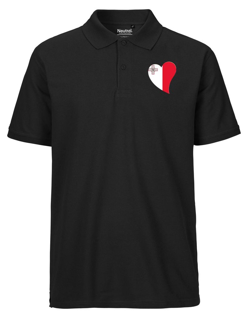 Huuraa Herren Polo Shirt Malta Flagge Herz S Black Bio Baumwolle Fairtrade Poloshirt Geschenkidee