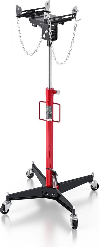 Hydraulischer Getriebeheber - Teleskop - 500 kg Tragkraft - 127–202 cm Hubhöhe - Fußpedal - 360°-Schwenkrollen - Für Garage/Werkstatt - Rot/S...