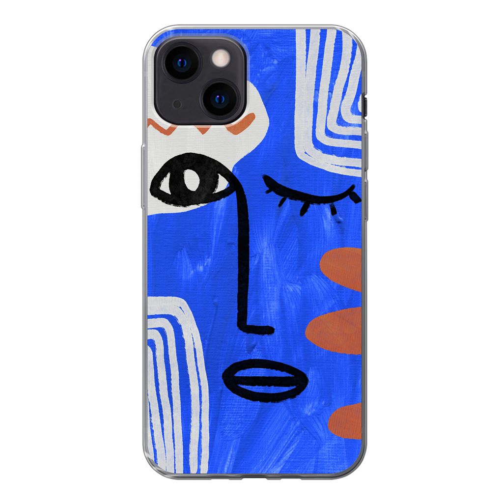 MuchoWow Handyhülle Schutzhülle Hülle für iPhone 13 Gesicht - Blau - Abstrakt Silikon Softcase Handy Hülle - Karteninhaber