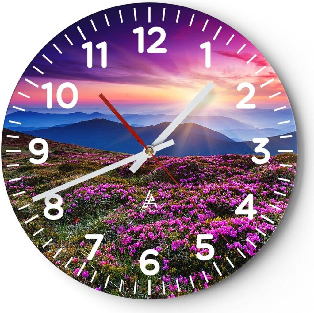 Wanduhr - Rund - Glasuhr - Wiese Berg Himmel Landschaft - Produktbild 