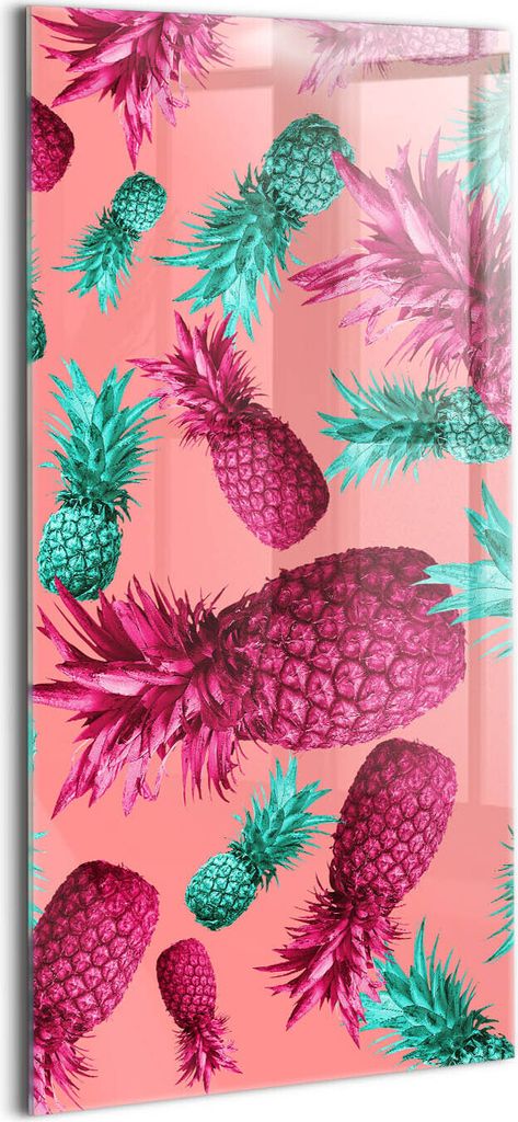 Designer Glasbild - Wandbild - Glas Bild - 60x120 cm - Bunte Ananas