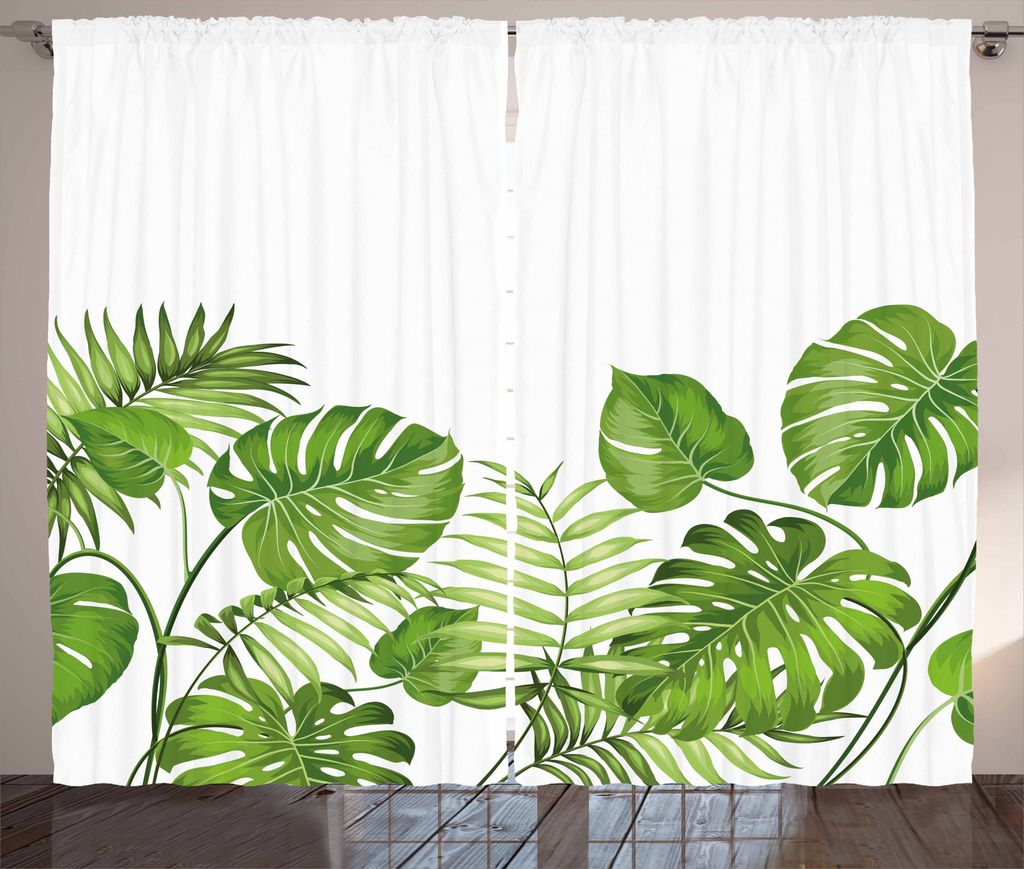 ABAKUHAUS Blatt Rustikaler Gardine, Laub wirbelt botanisch, Schlafzimmer Kräuselband Vorhang mit Schlaufen und Haken, 280 x 225 cm, Hellgrün