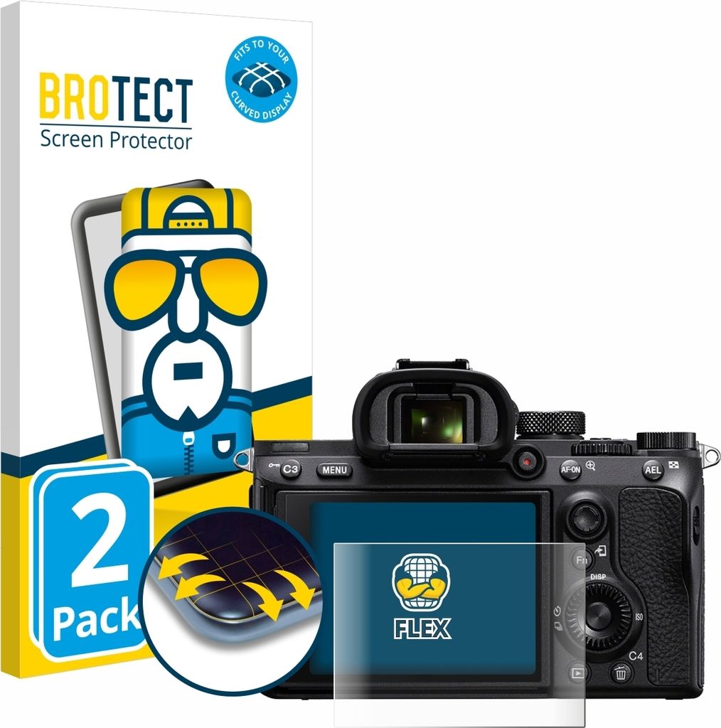 2x BROTECT Fullscreen Schutzfolie für Sony Alpha 7 III / 7R II / 7S II Displayschutz Folie Fullcover Klar Transparent