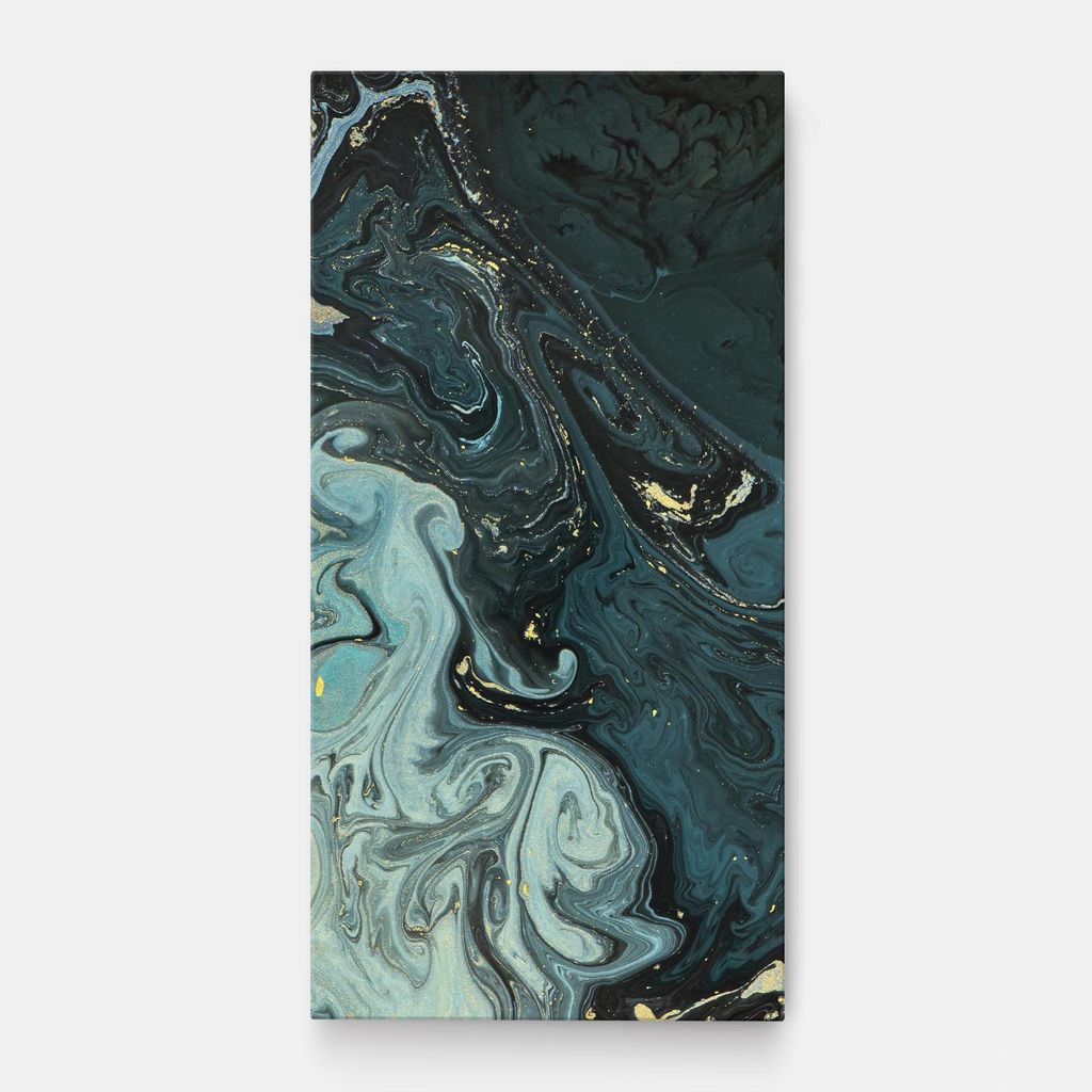 ARTHUB Leinwandbild 50x100 cm, Dark Blue Golden Marble | Wohnzimmerdekoration, Hängende Bilder, Wanddekoration, Heimdekoration, Abstrakte, Marmor