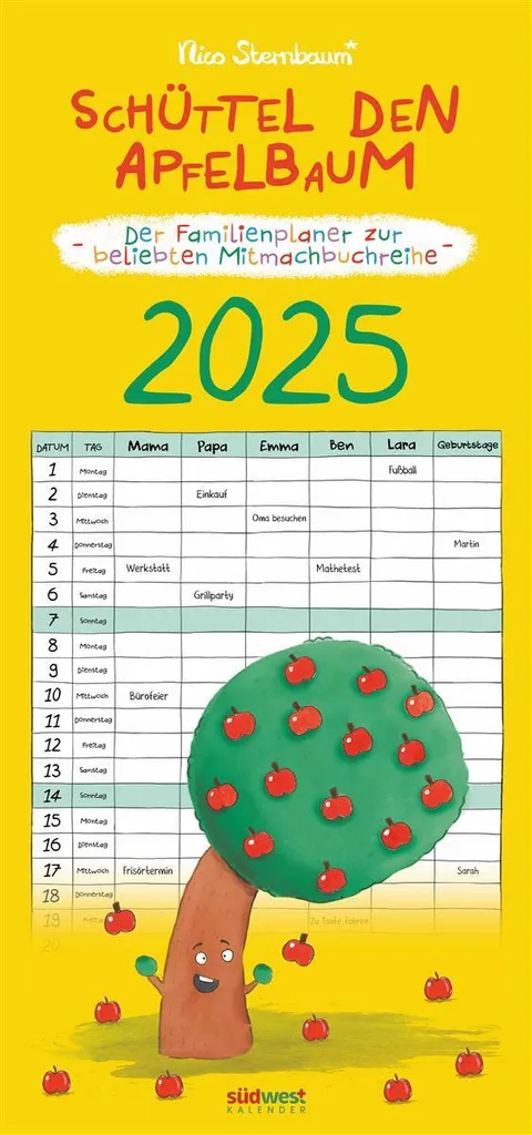 Calendrier familial mural 6 colonnes Pommier pour organiser la maison