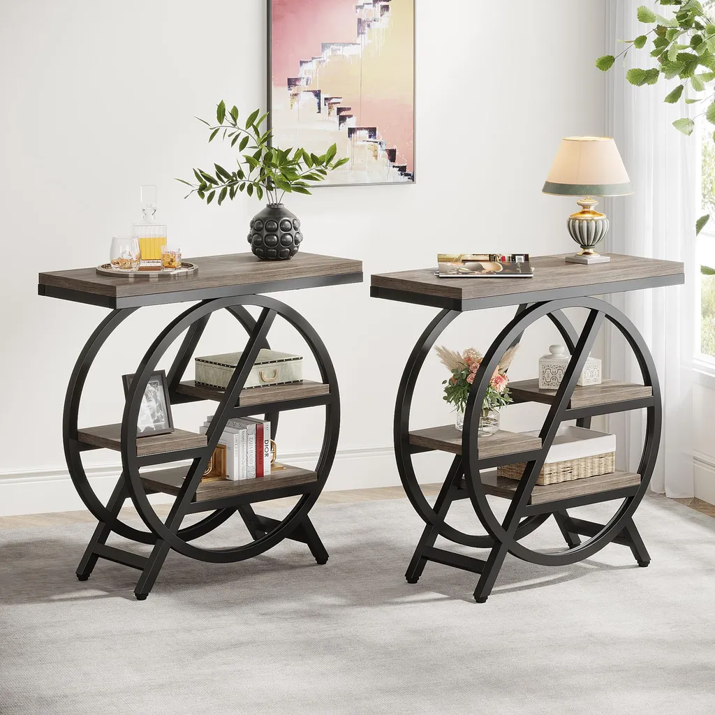 Table basse à 4 niveaux pour petits espaces, solution rangement grise - 12