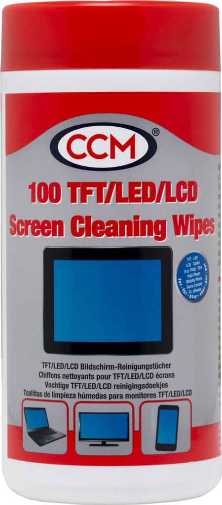 CCM Bildschirm-Reinigungstücher, 130 x 160 mm, 100 Stück in Spenderdose 121